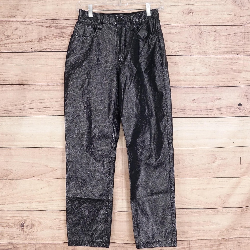 Abercrombie & Fitch Pants Womens 4S Black 90s Straight Faux Leather Ankle Shiny‎